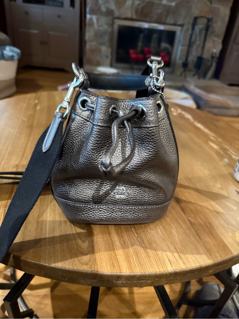 Coach Metallic Pewter Pebbled Leather Mini Bucket Bag